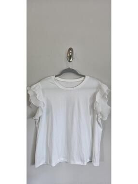 White Ruffle Sleeve Eyelet Trim T-Shirt XXL